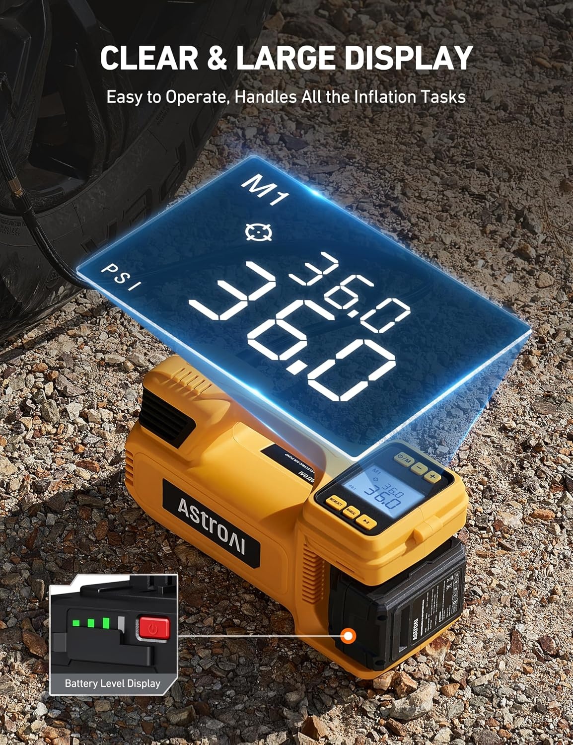 image:imageAstroAI TC4 Heavy Duty Cordless Tire Inflator 470W Portable Air CompressorYellow