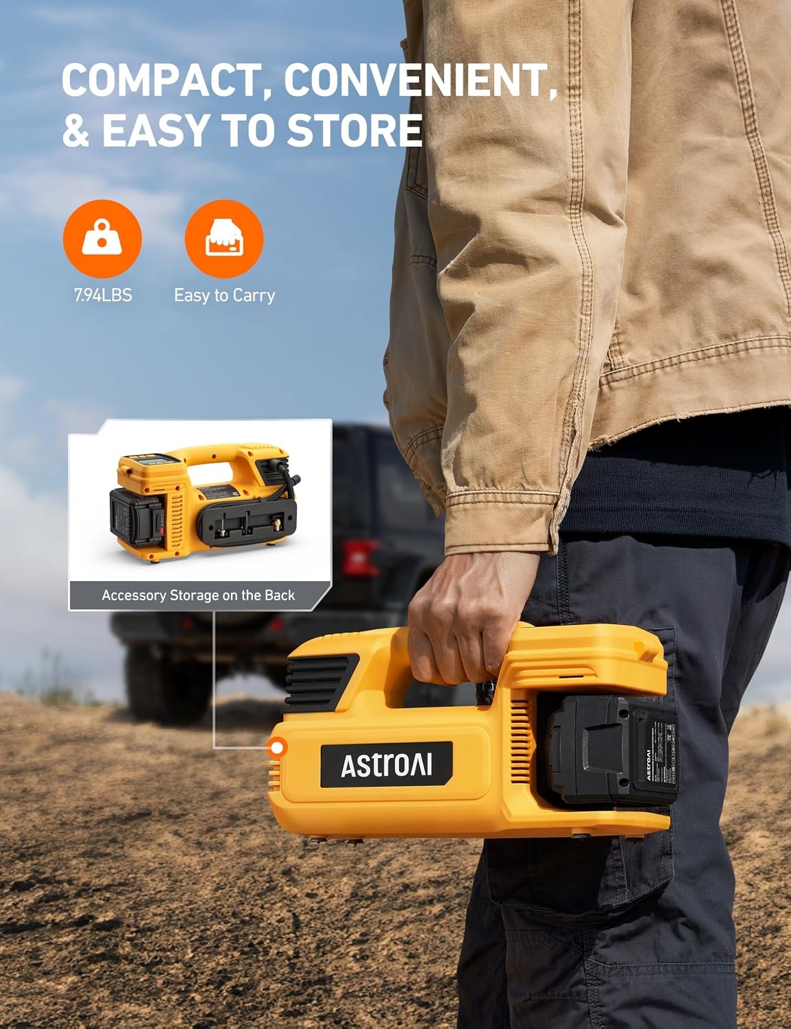 image:imageAstroAI TC4 Heavy Duty Cordless Tire Inflator 470W Portable Air CompressorYellow