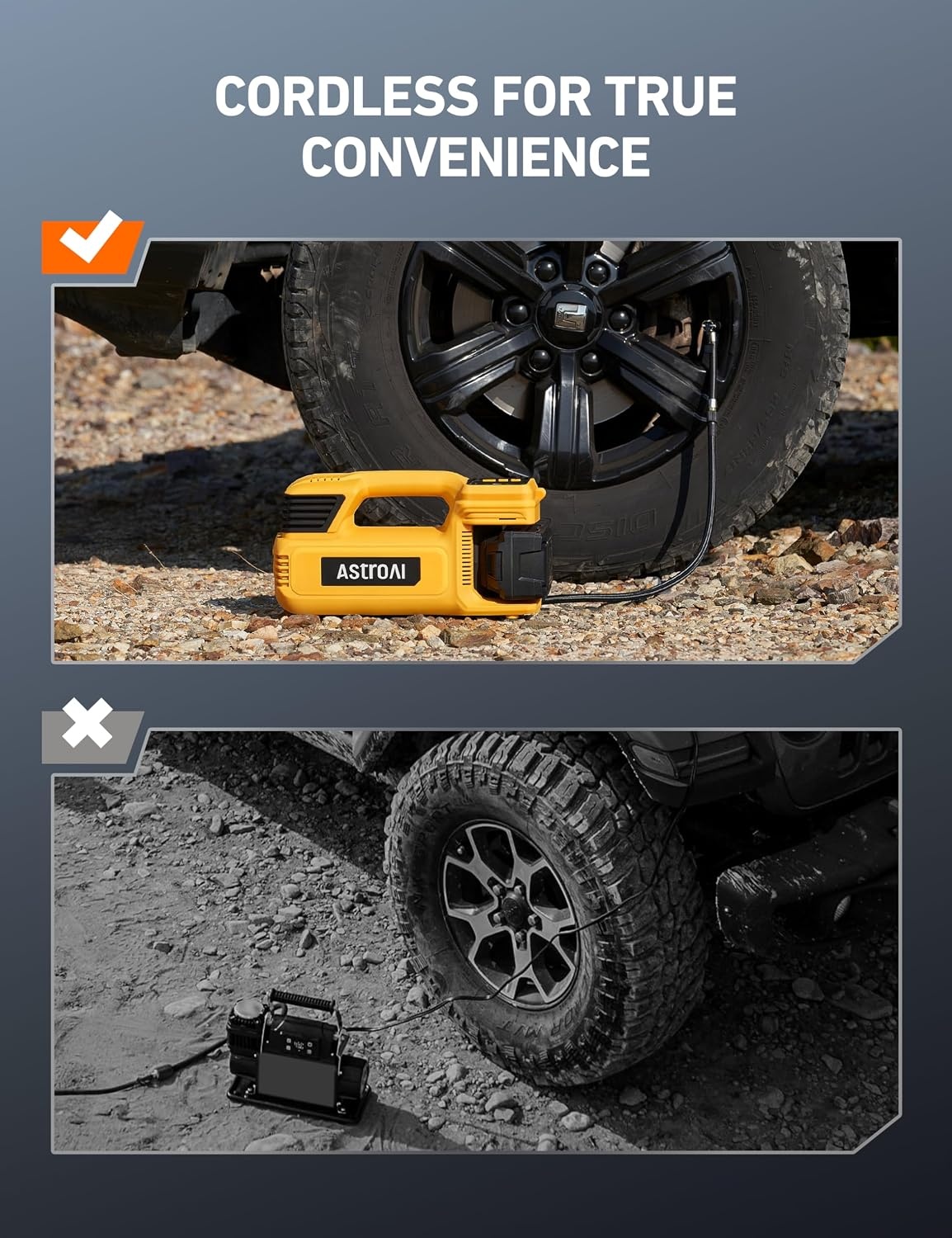 image:imageAstroAI TC4 Heavy Duty Cordless Tire Inflator 470W Portable Air CompressorYellow