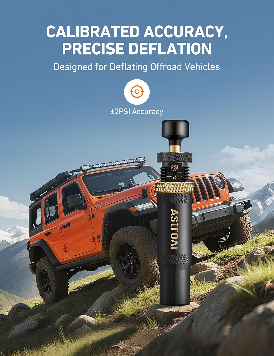 image:imageAstroAI Tire Deflator Kit 4Pack Automatic AntiCorrosive ScrewOn Air Down Tool Adjustable 1030 PSI for OffRoad Vehicle SUV 4x4 Includes 4 Valve Caps Zipper Closure Bag
