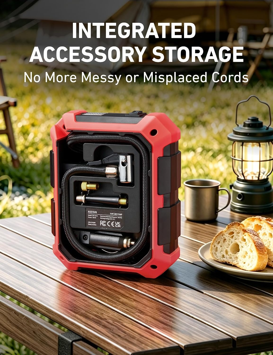 image:imageAstroAI Tire Inflator Portable Air Compressor 12V DC Integrated StorageRed