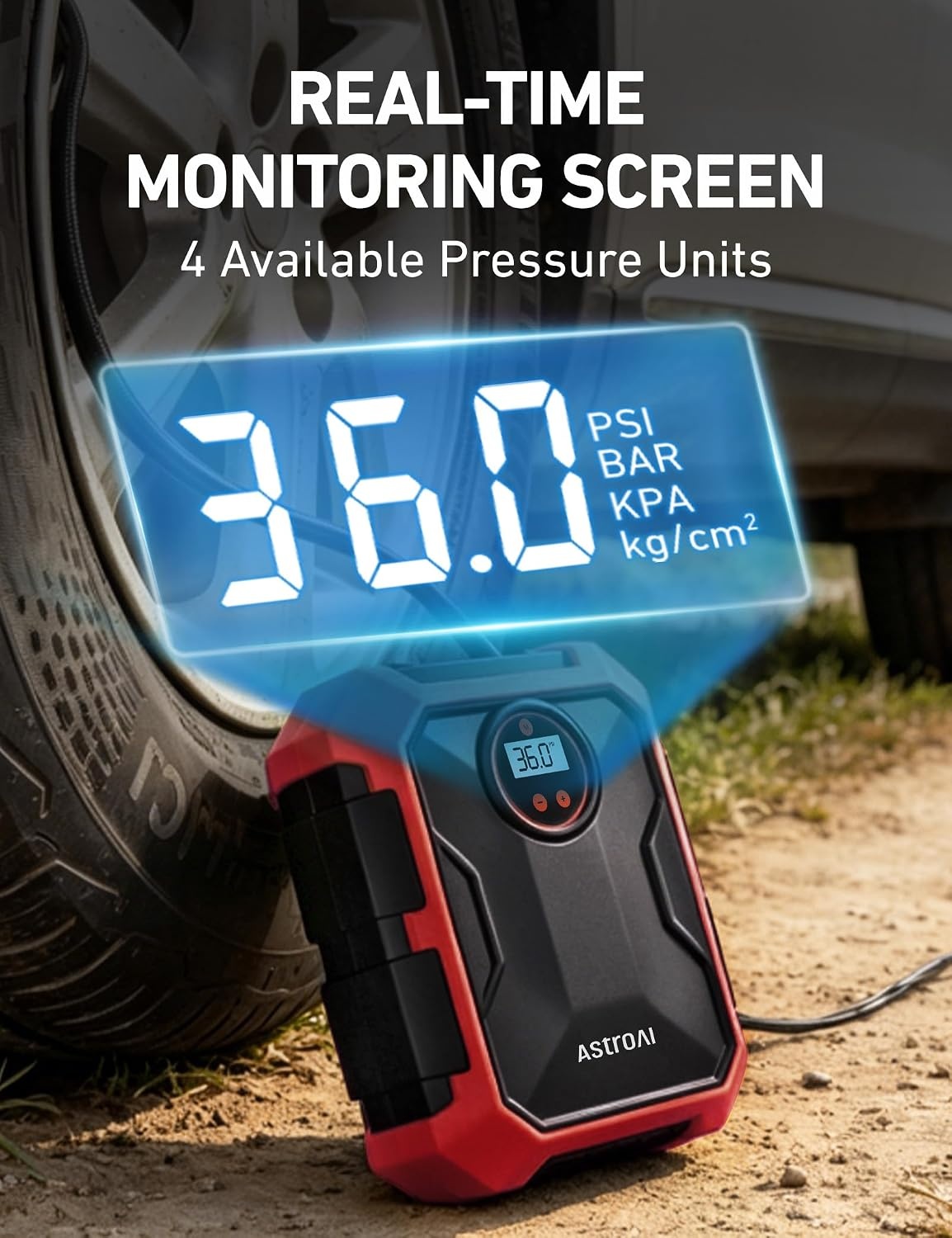 image:imageAstroAI Tire Inflator Portable Air Compressor 12V DC Integrated StorageRed