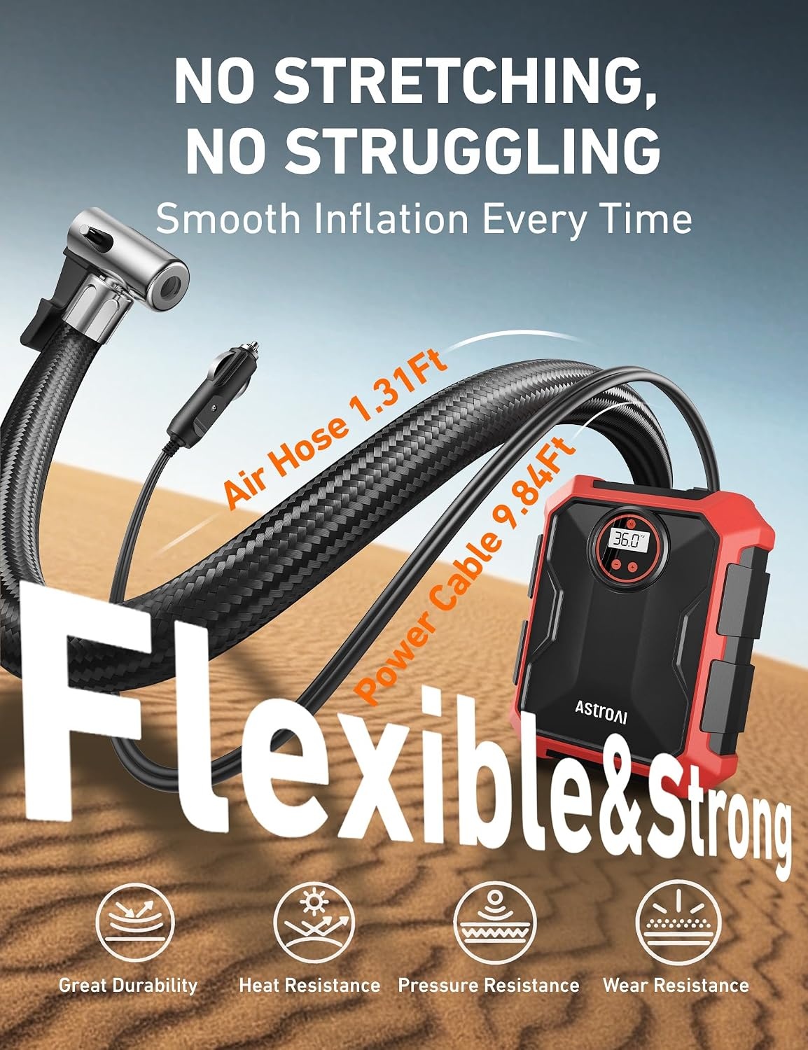 image:imageAstroAI Tire Inflator Portable Air Compressor 12V DC Integrated StorageRed