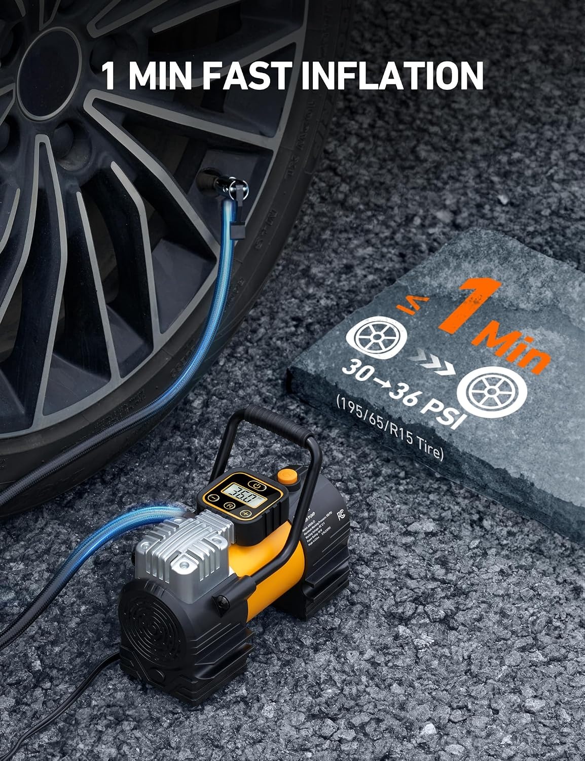 image:imageAstroAI Tire Inflator Portable Air Compressor 12VDC Tire Pump Digital Gauge