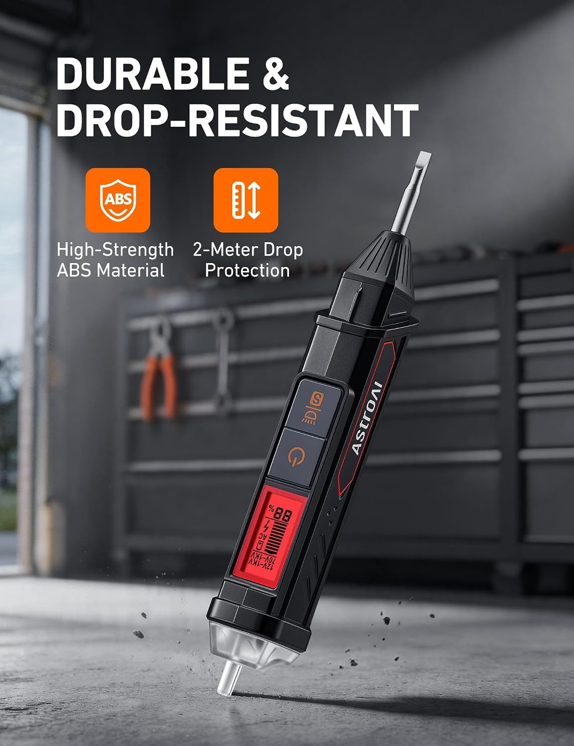 image:imageAstroAI VTS1000H Voltage Tester with Screwdriver NonContact Electrical Tester Dual Range AC 12V70V1000V Live Wire Test Wire Breakpoint Finder Audible Alarm LCD Percentage Display OrangeRed Test Kit