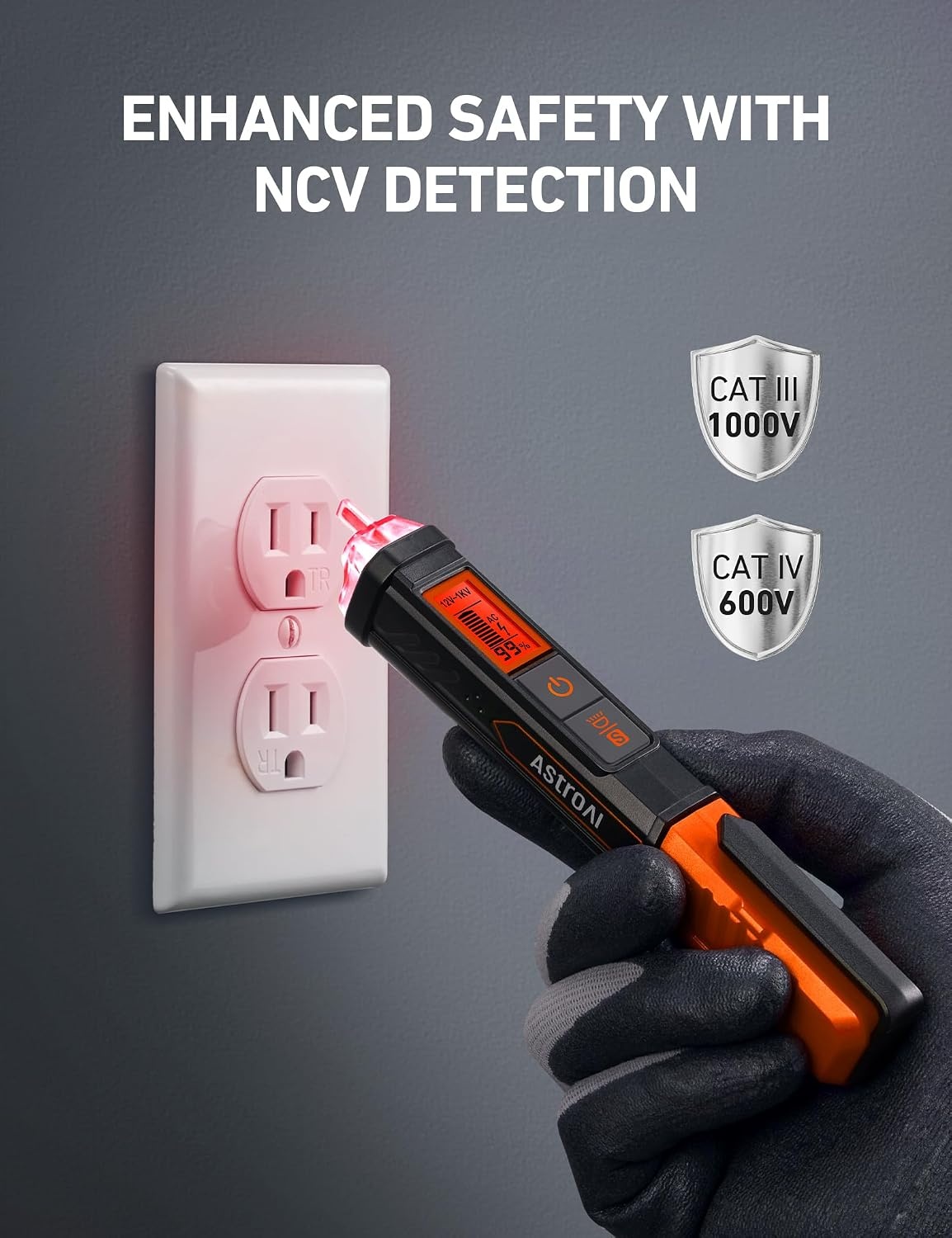 image:imageAstroAI VTS1000H Voltage Tester with Screwdriver NonContact Electrical Tester Dual Range AC 12V70V1000V Live Wire Test Wire Breakpoint Finder Audible Alarm LCD Percentage Display OrangeOrange Voltage Tester