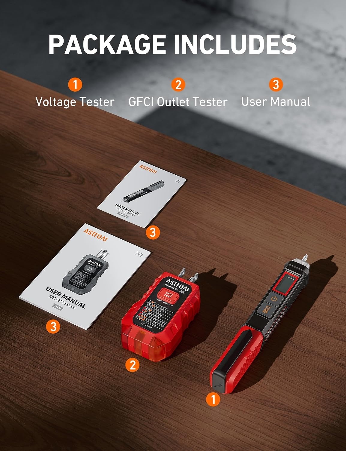 image:imageAstroAI VTS1000H Voltage Tester with Screwdriver NonContact Electrical Tester Dual Range AC 12V70V1000V Live Wire Test Wire Breakpoint Finder Audible Alarm LCD Percentage Display OrangeRed Test Kit