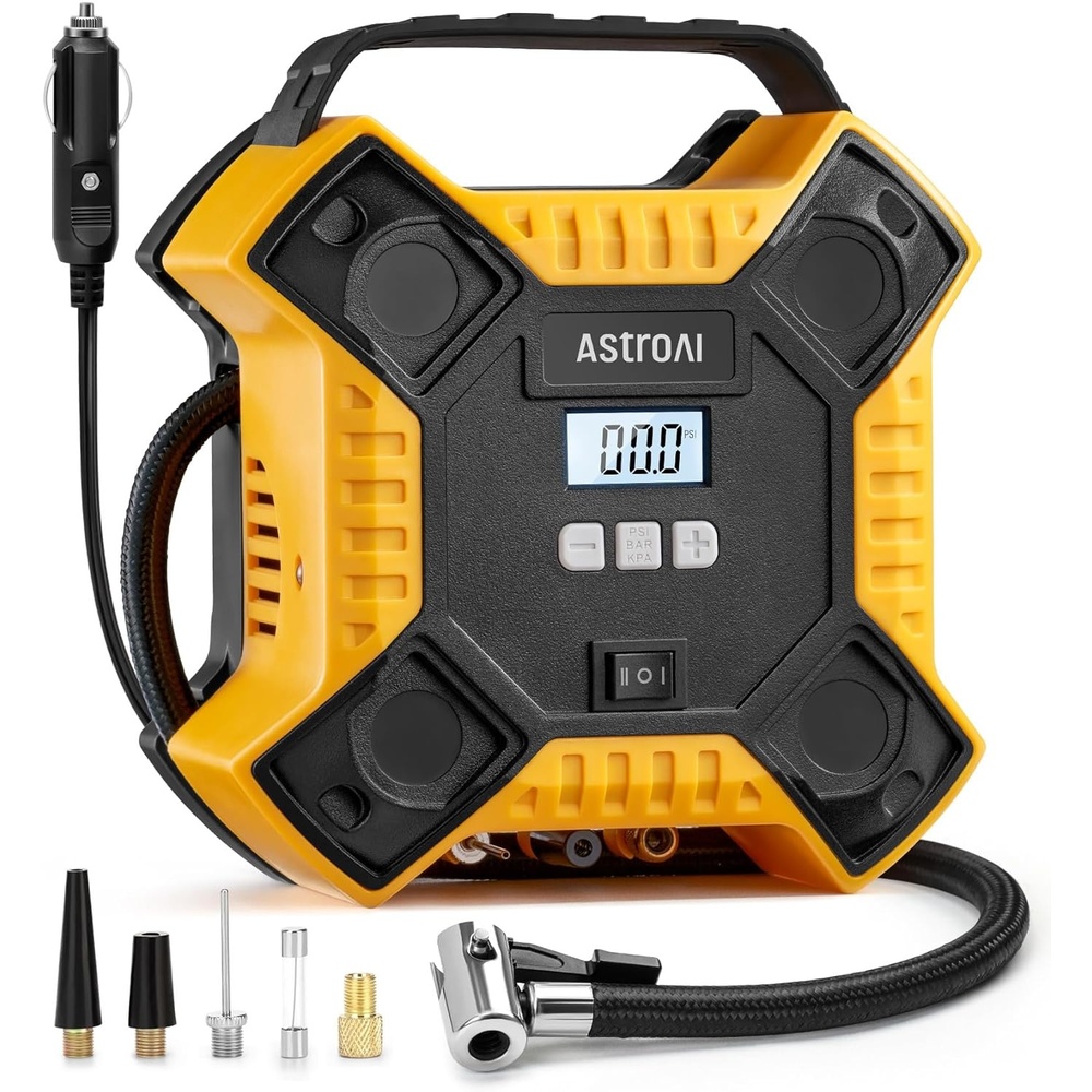 image:imageAstroAI 160PSI Tire Inflator Portable Air Compressor 12V DC Metal CylinderYellow