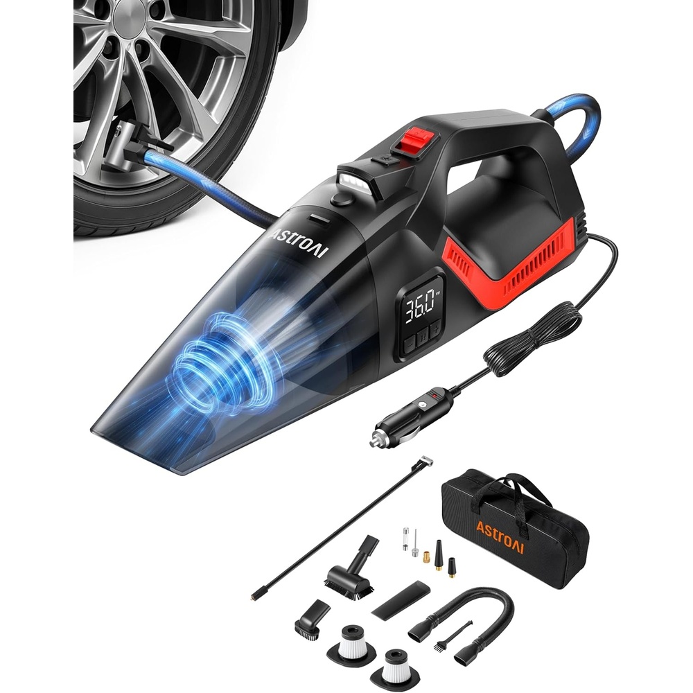 image:imageAstroAI 4in1 V3 12VDC 164FT High Power Handheld Car VacuumampTire InflatorRed