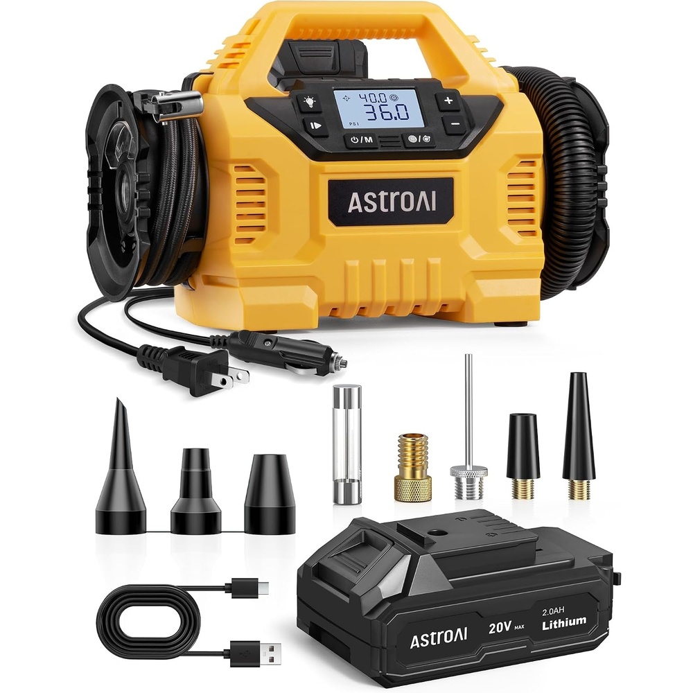 image:imageAstroAI MC3 Tire Inflator Portable Air Compressor 3 Power SourcesCordless110V AC12V DC 160PSI Fast Inflation Air Pump with Dual Motors Auto Shutoff for CarsSUVs Air Mattress InflatorDeflator