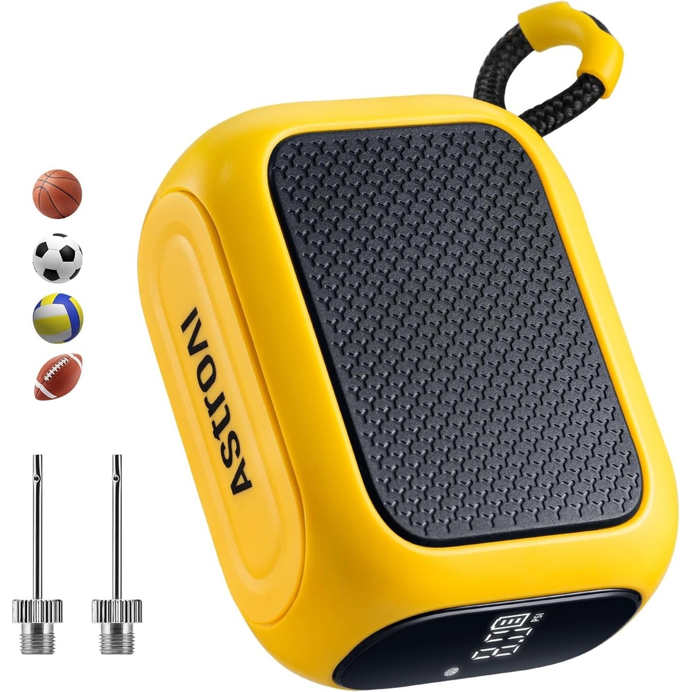 image:imageAstroAI Portable Electric Ball Pump Ultra Fast Inflation with Digital LCD Display Preset Pressure with Ball Needle for Basketball Soccer and Sports BallsYellow