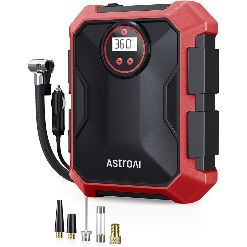 image:imageAstroAI Tire Inflator Portable Air Compressor 12V DC Integrated StorageRed
