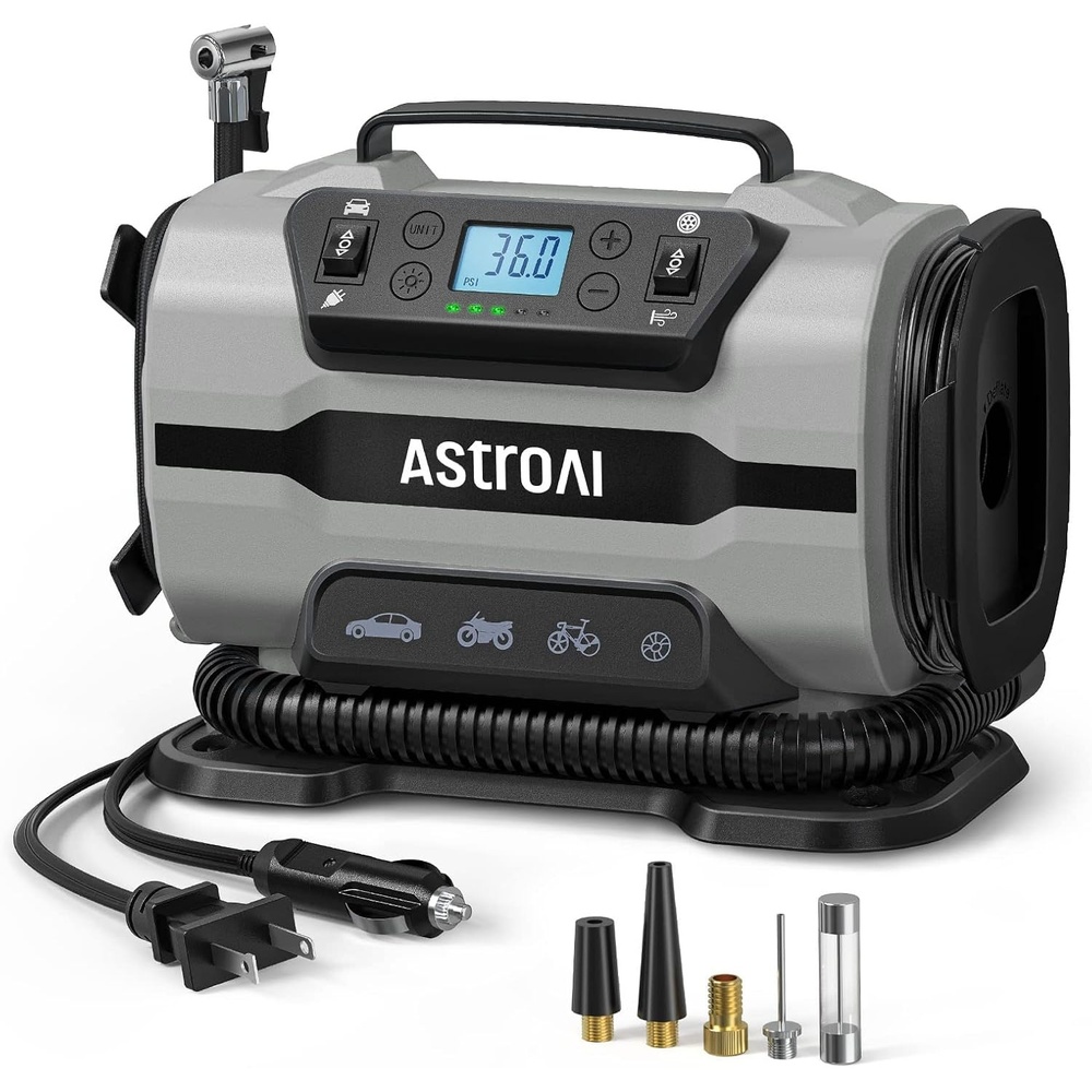 image:imageAstroAI Tire Inflator Portable Air Compressor 12V DC120V AC Dual PowerGray