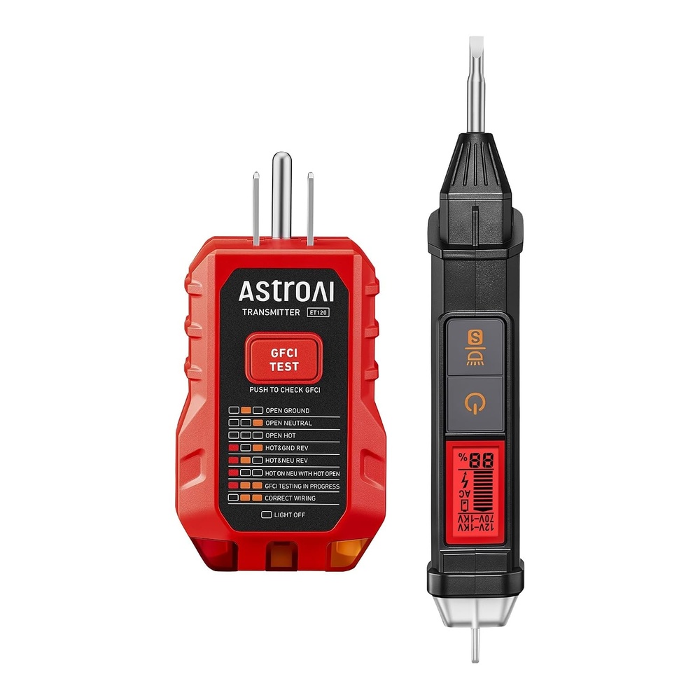 image:imageAstroAI VTS1000H Voltage Tester with Screwdriver NonContact Electrical Tester Dual Range AC 12V70V1000V Live Wire Test Wire Breakpoint Finder Audible Alarm LCD Percentage Display OrangeRed Test Kit