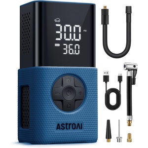 AstroAI L7 Tire Inflator Portable Air Compressor Cordless-2pack Bike Pump with Digital Dual Values Display, 150 PSI Car Tires Pump with LED Lights Air Pump for Cars, Motorcycles, Bikes, Balls Orange(Blue)