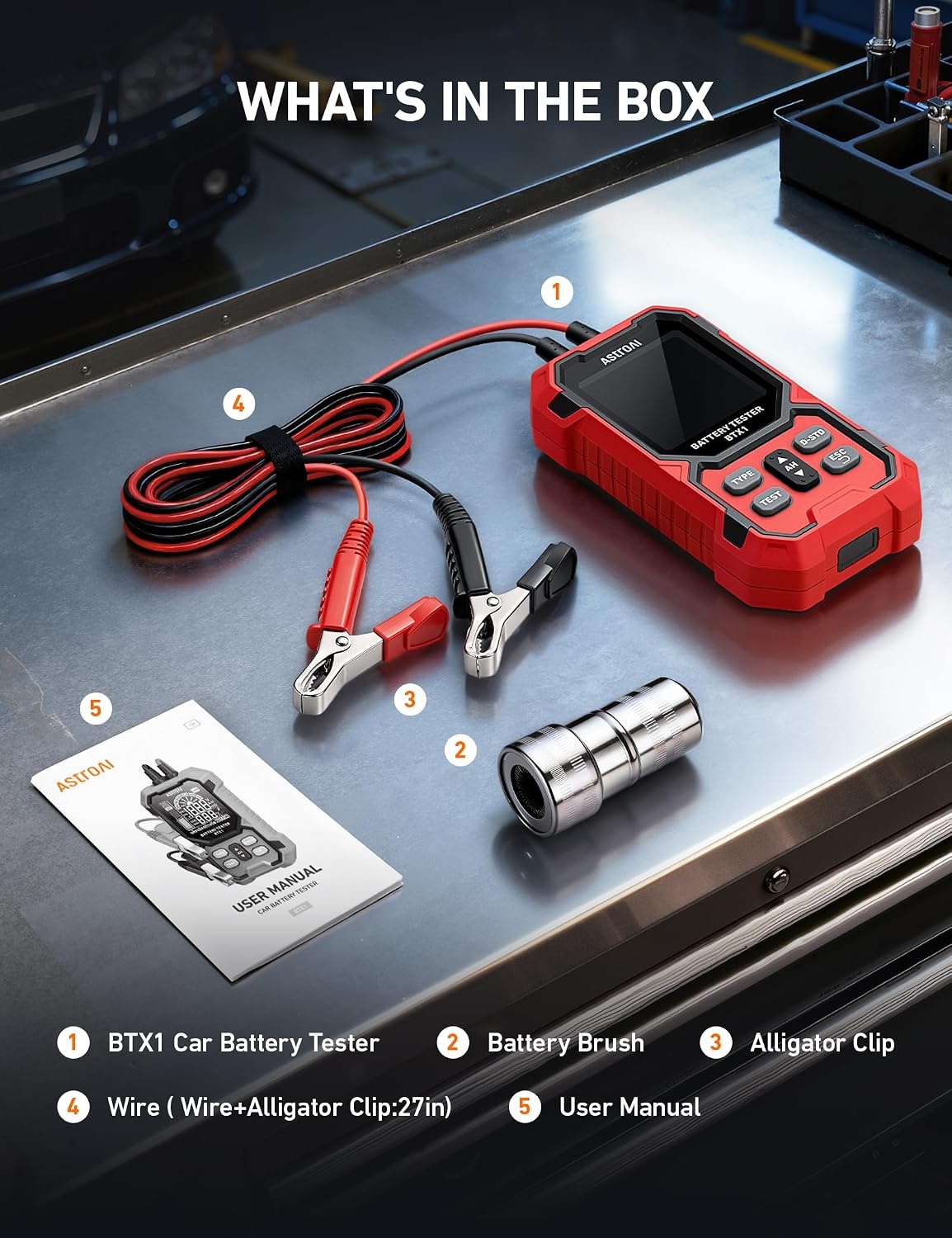 image:imageAstroAI Car Battery Tester 12V24V 1002000 CCA Alternator amp Charging System Analyzer Compatible with FLAAGMGelEFB for Cars Trucks RVs amp Marine Vehicles