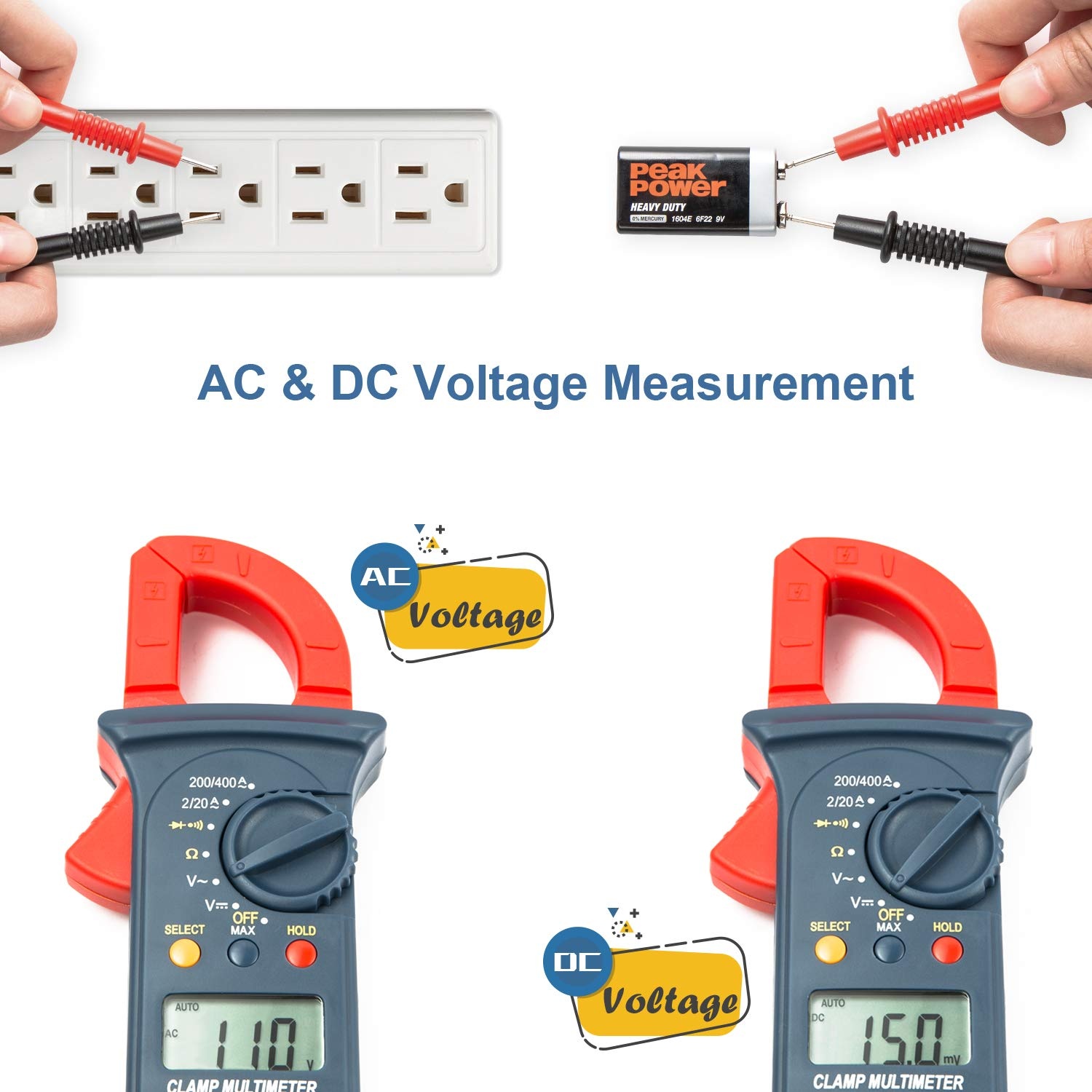 image:imageAstroAI Digital Clamp Meter 2000 Counts Multimeter Amp Meter with Auto Ranging Measures Voltage Tester AC Current Resistance Continuity Tests DiodesSmall