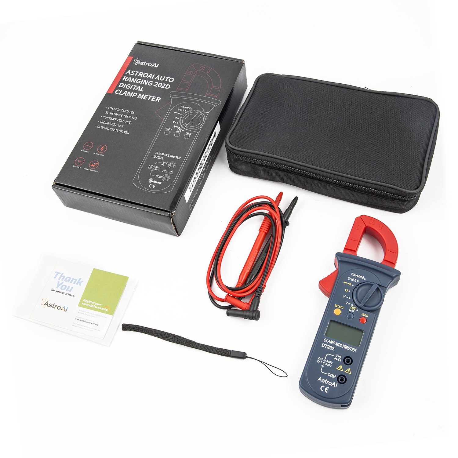 image:imageAstroAI Digital Clamp Meter 2000 Counts Multimeter Amp Meter with Auto Ranging Measures Voltage Tester AC Current Resistance Continuity Tests DiodesSmall