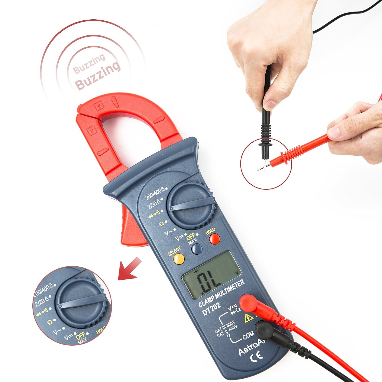 image:imageAstroAI Digital Clamp Meter 2000 Counts Multimeter Amp Meter with Auto Ranging Measures Voltage Tester AC Current Resistance Continuity Tests DiodesSmall