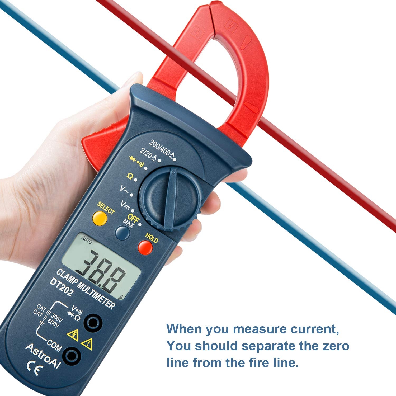 image:imageAstroAI Digital Clamp Meter 2000 Counts Multimeter Amp Meter with Auto Ranging Measures Voltage Tester AC Current Resistance Continuity Tests DiodesSmall