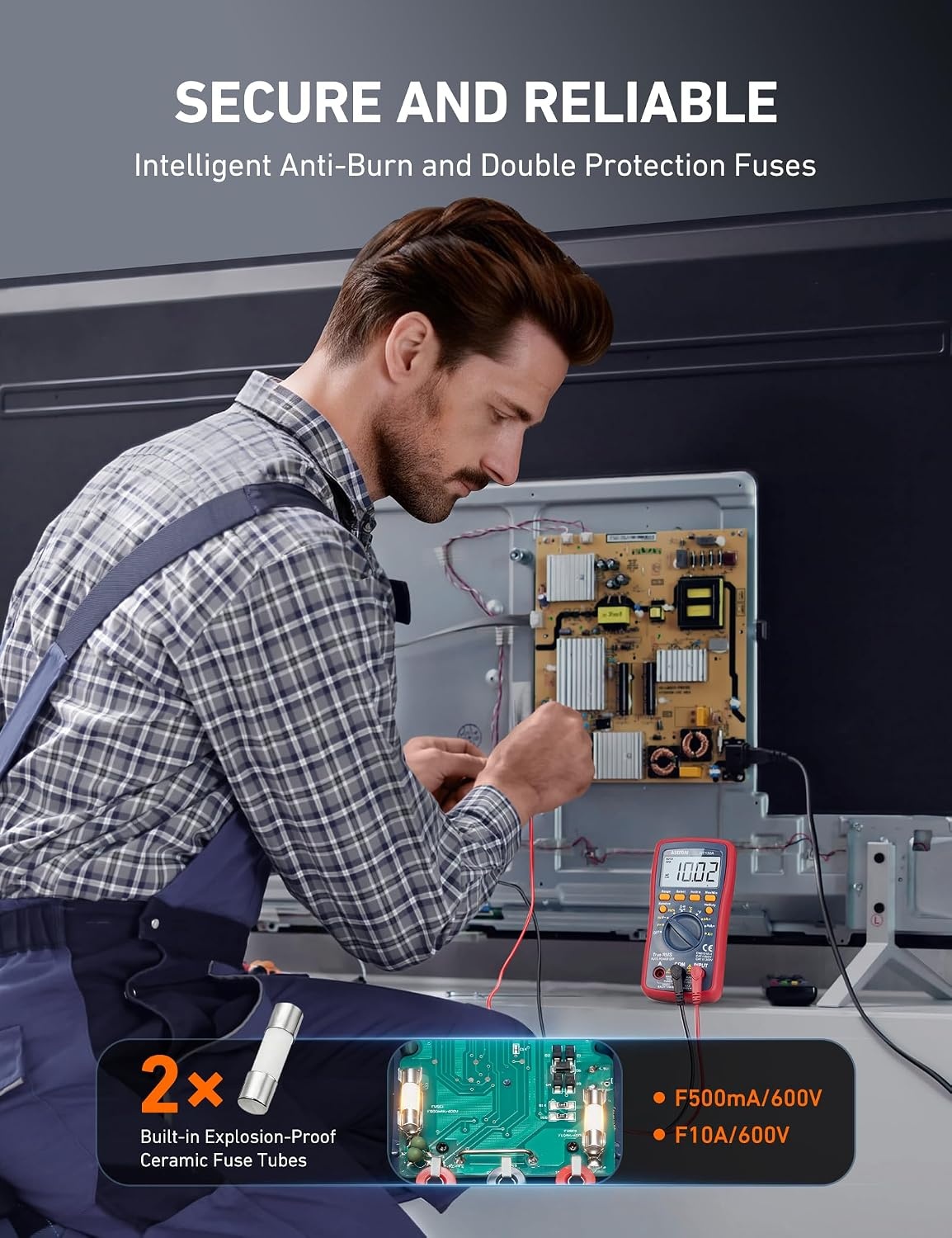 image:imageAstroAI Digital Multimeter TRMS 4000 Counts Volt Meter Manual and Auto Ranging Measures Voltage Tester Current Resistance Continuity Frequency Tests Diodes Temperature RedDT132A Multimeter