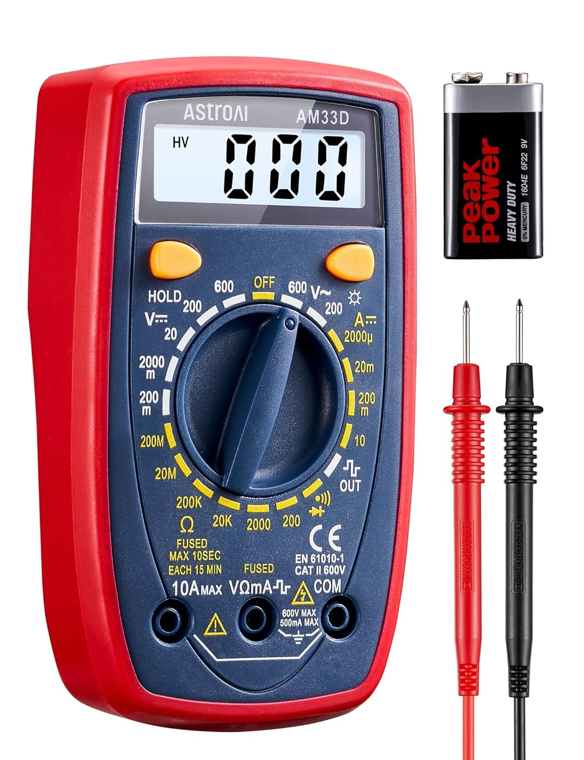 image:imageAstroAI Digital Multimeter Tester 2000 Counts with DC AC Voltmeter and Ohm Volt Amp Meter Measures Voltage Current Resistance Continuity and Diode BlueBlue