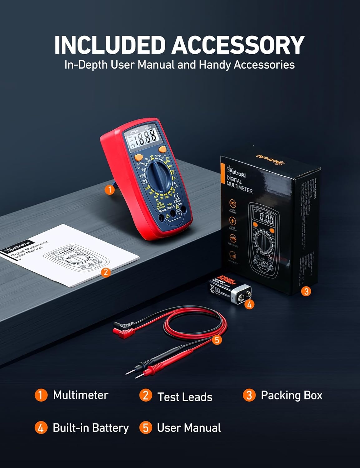 image:imageAstroAI Digital Multimeter Tester 2000 Counts with DC AC Voltmeter and Ohm Volt Amp Meter Measures Voltage Current Resistance Continuity and Diode BlueBlue