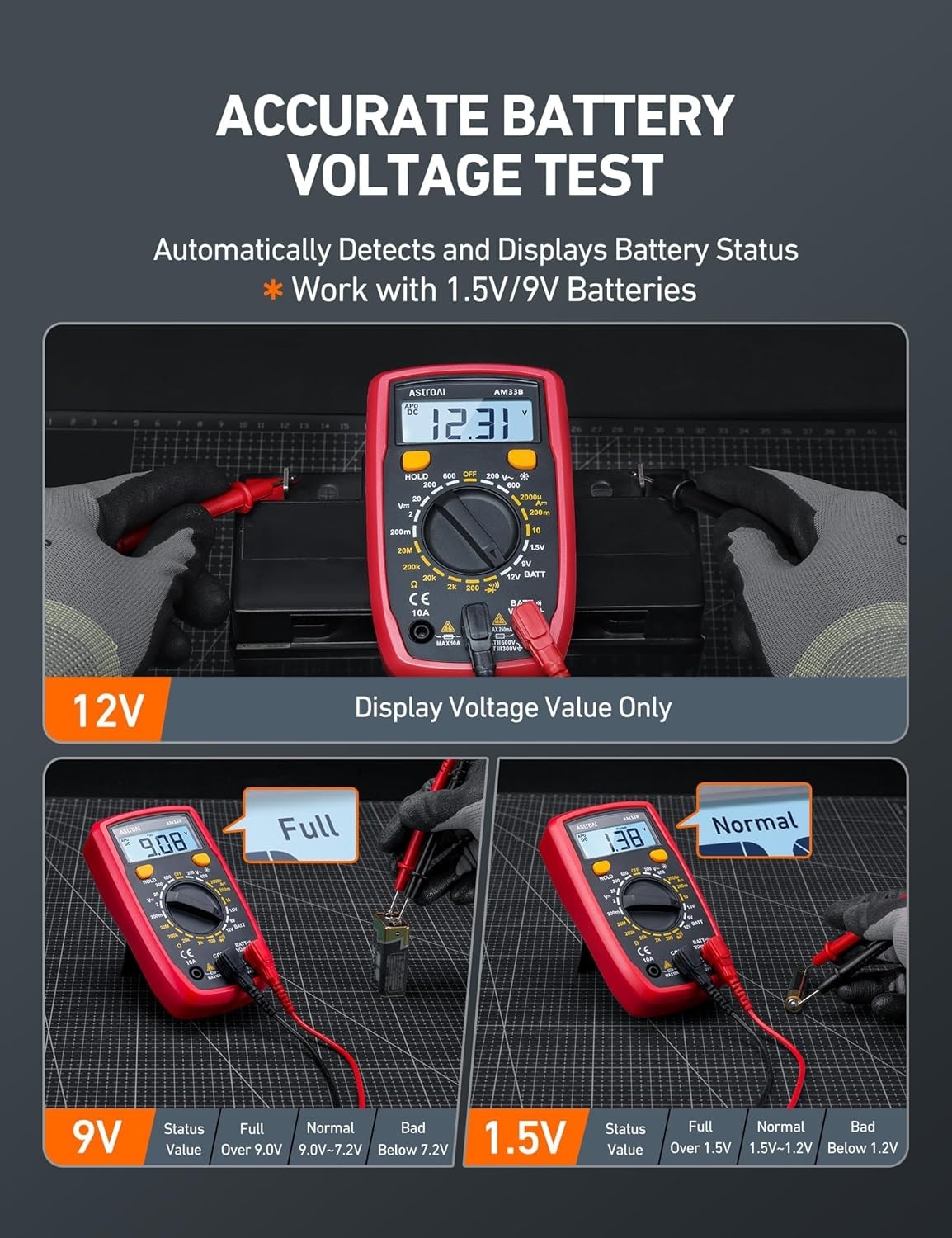 image:imageAstroAI Digital Multimeter Tester 2000 Counts with DC AC Voltmeter and Ohm Volt Amp Meter Measures Voltage Current Resistance Continuity and Diode BlueBlack