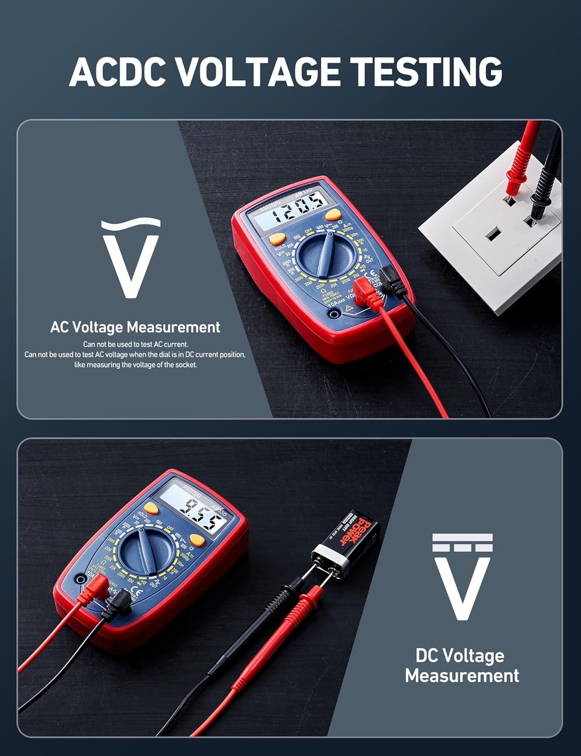 image:imageAstroAI Digital Multimeter Tester 2000 Counts with DC AC Voltmeter and Ohm Volt Amp Meter Measures Voltage Current Resistance Continuity and Diode BlueBlue