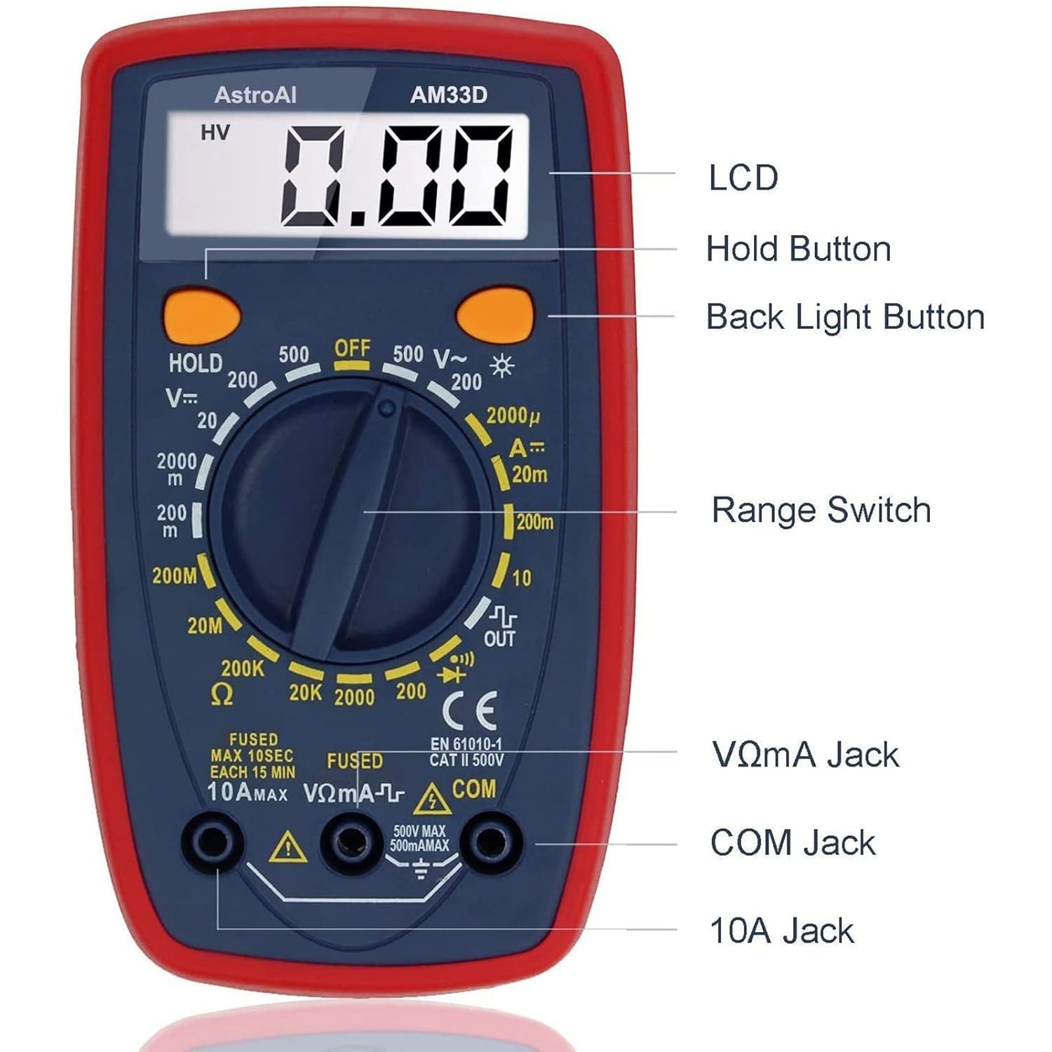 image:imageAstroAI Digital Multimeter Tester 2000 Counts with DC AC Voltmeter and Ohm Volt Amp Meter Measures Voltage Current Resistance Continuity and Diode BlueBlue