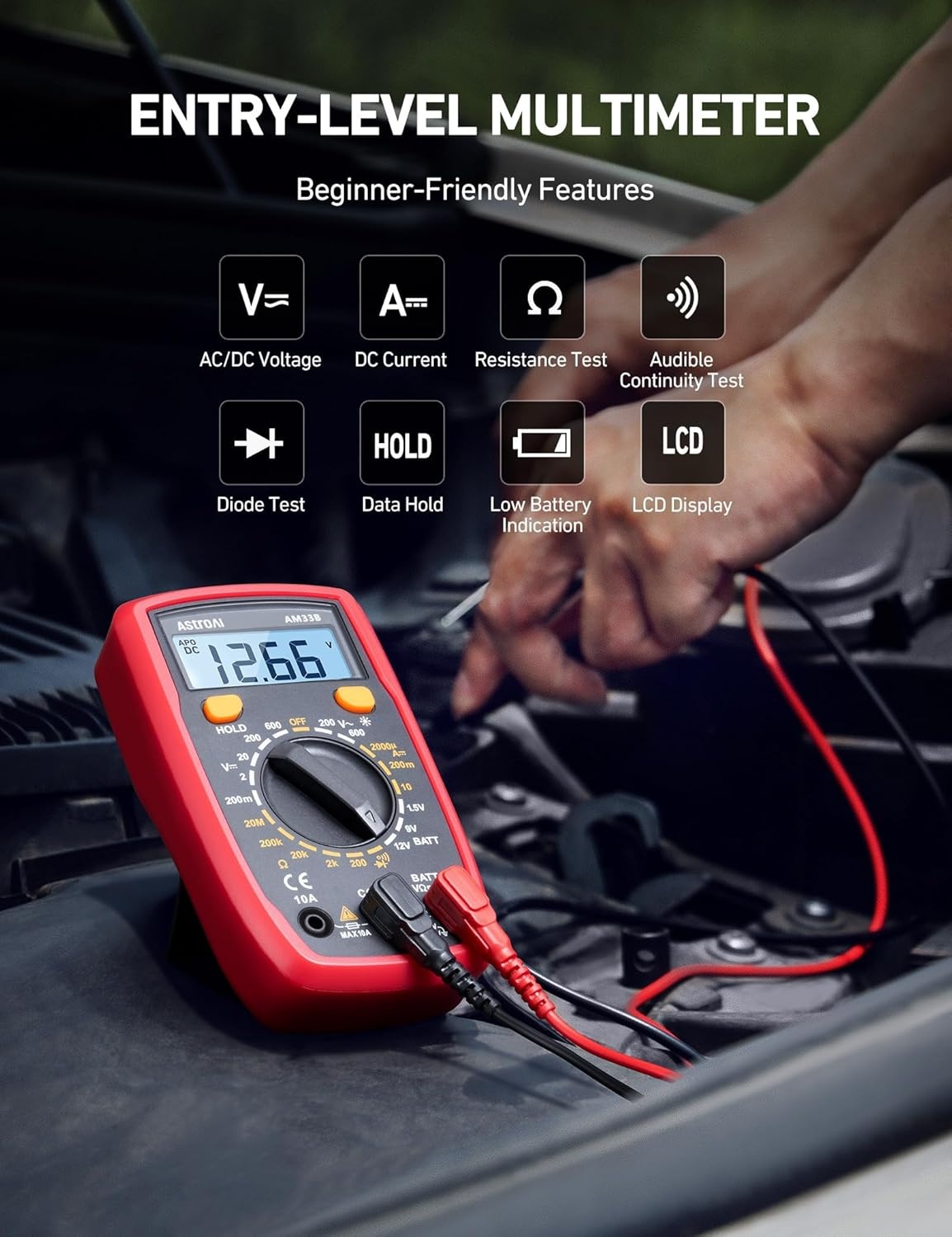 image:imageAstroAI Digital Multimeter Tester 2000 Counts with DC AC Voltmeter and Ohm Volt Amp Meter Measures Voltage Current Resistance Continuity and Diode BlueBlack