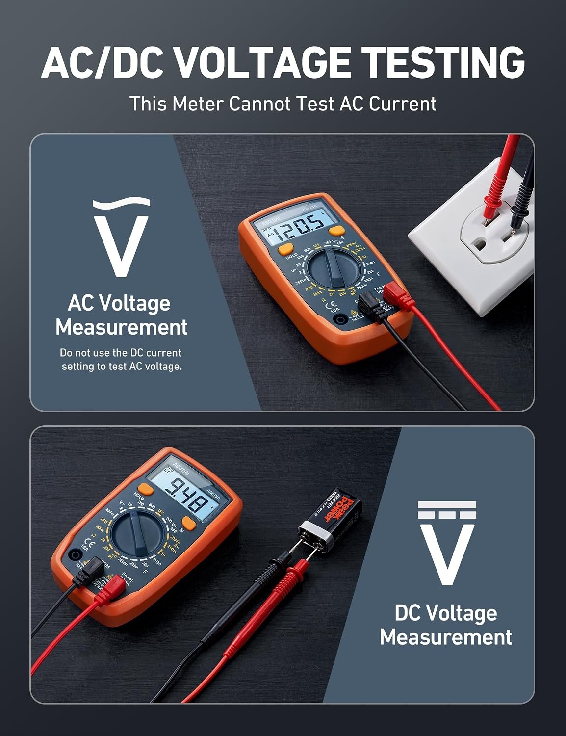 image:imageAstroAI Digital Multimeter Tester 2000 Counts with DC AC Voltmeter and Ohm Volt Amp Meter Measures Voltage Current Resistance Continuity and Diode BlueOrange