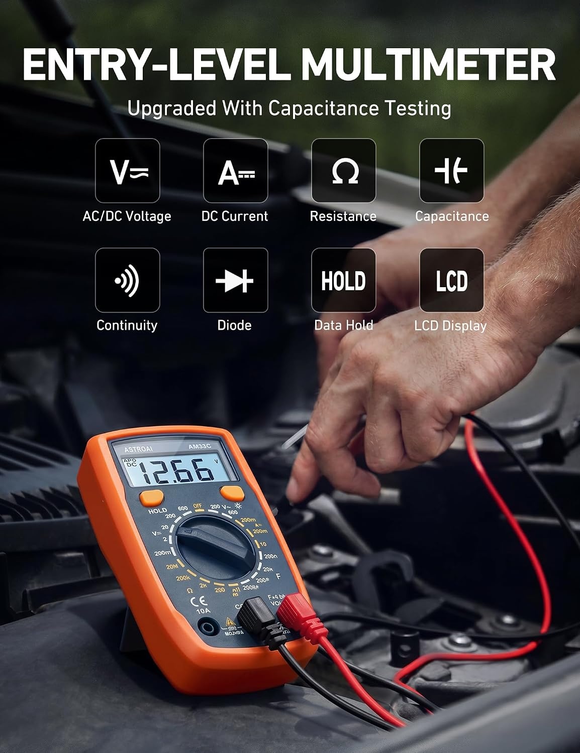image:imageAstroAI Digital Multimeter Tester 2000 Counts with DC AC Voltmeter and Ohm Volt Amp Meter Measures Voltage Current Resistance Continuity and Diode BlueOrange