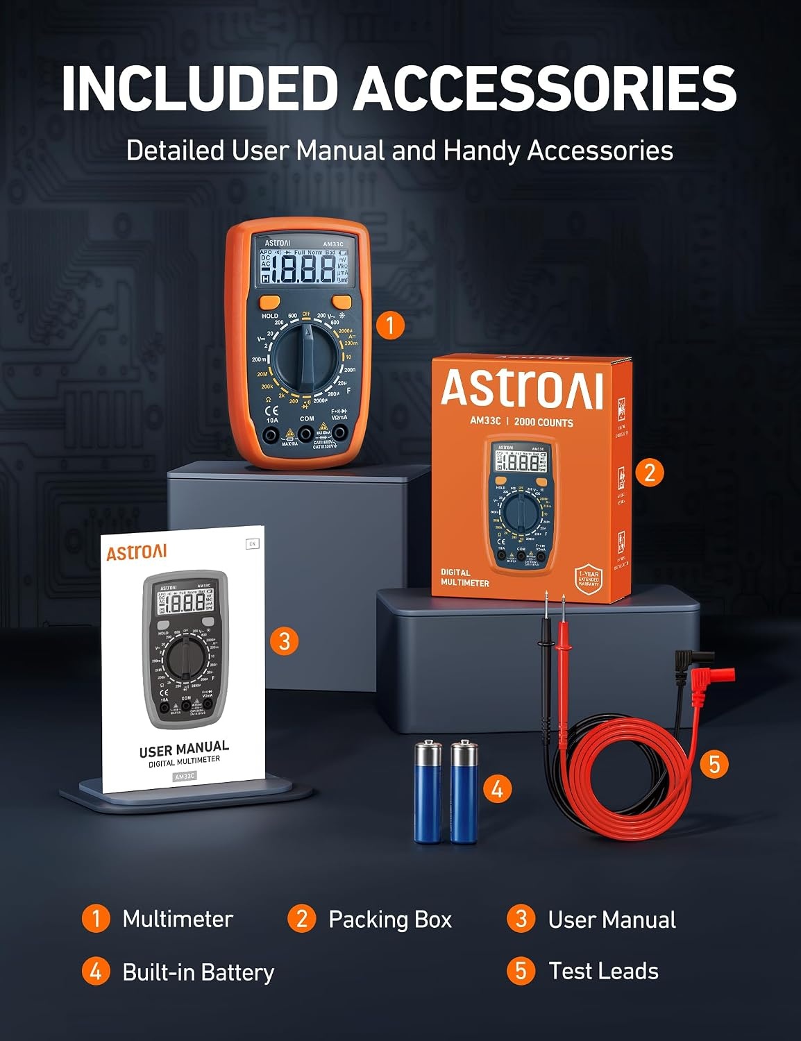 image:imageAstroAI Digital Multimeter Tester 2000 Counts with DC AC Voltmeter and Ohm Volt Amp Meter Measures Voltage Current Resistance Continuity and Diode BlueOrange