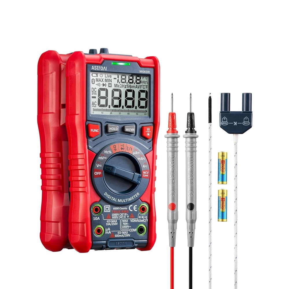 image:imageAstroAI 6000 Counts TRMS AutoRanging Digital Multimeter NCV Live Wire Detection Capacitance amp Temperature Tester CAT III 600V Safe for Home amp Auto Large Screen amp Smart Safety Alert Flashlight6000