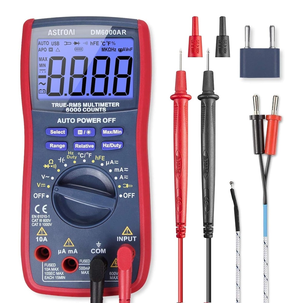 image:imageAstroAI Digital Multimeter True RMS 6000 Counts AutoRanging Volt Meter for Automotive amp Home Electrical Troubleshooting ACDC Voltage Current Resistance Continuity Capacitance Temp Tester BlackBlue  Multimeter