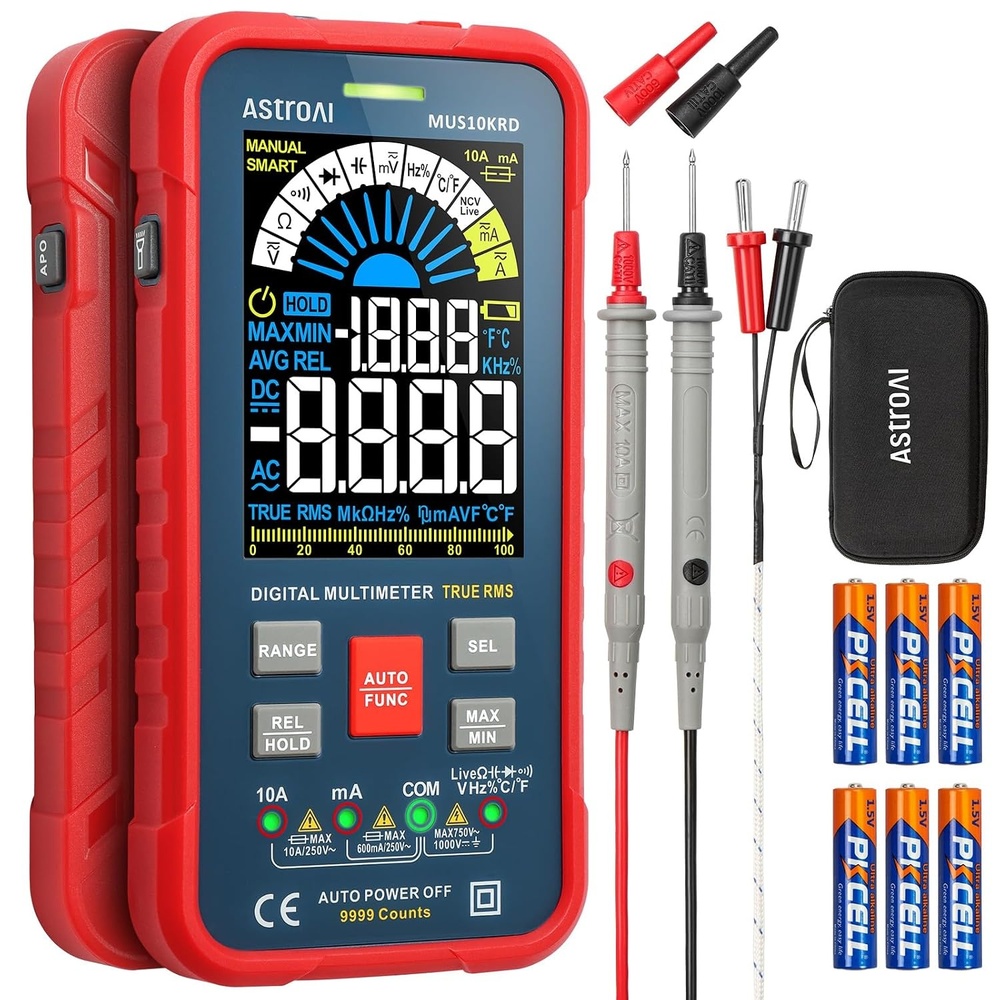 image:imageAstroAI Multimeter Tester 10000 Counts TRMS AutoRanging Color LCD Screen Digital Volt Meter Fast Accurately Measures Voltage Current Amp Resistance Continuity DutyCycle Capacitance Temperature