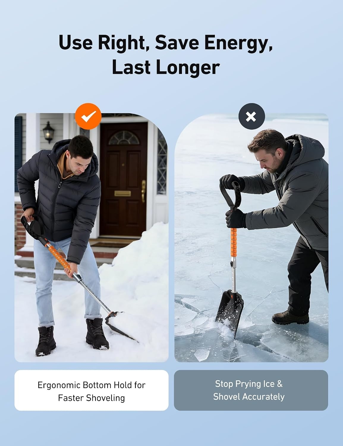 image:imageAstroAI Lightweight Snow Shovel for Driveway Extendable Snow Shovel for car with Thickened Aluminum Handle and Blade Portable and Multifunctional for Cars Snowmobiles Camping and Emergency