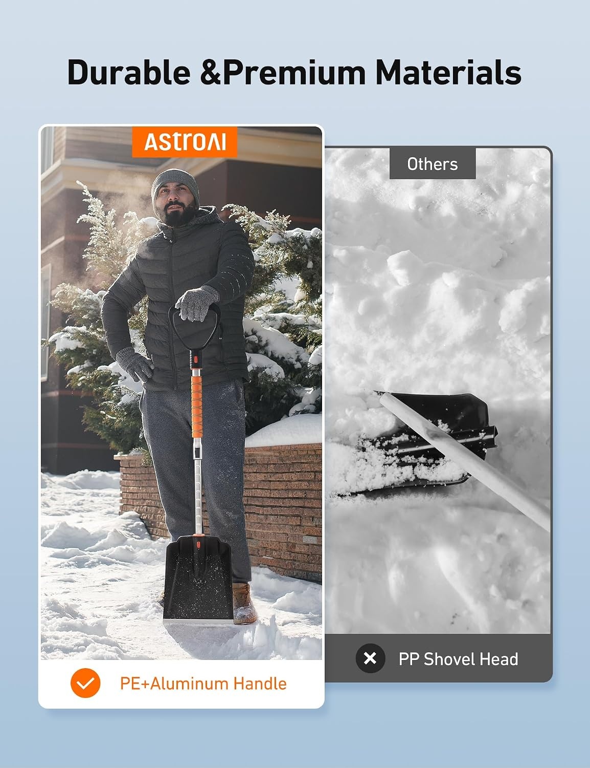 image:imageAstroAI Lightweight Snow Shovel for Driveway Extendable Snow Shovel for car with Thickened Aluminum Handle and Blade Portable and Multifunctional for Cars Snowmobiles Camping and Emergency