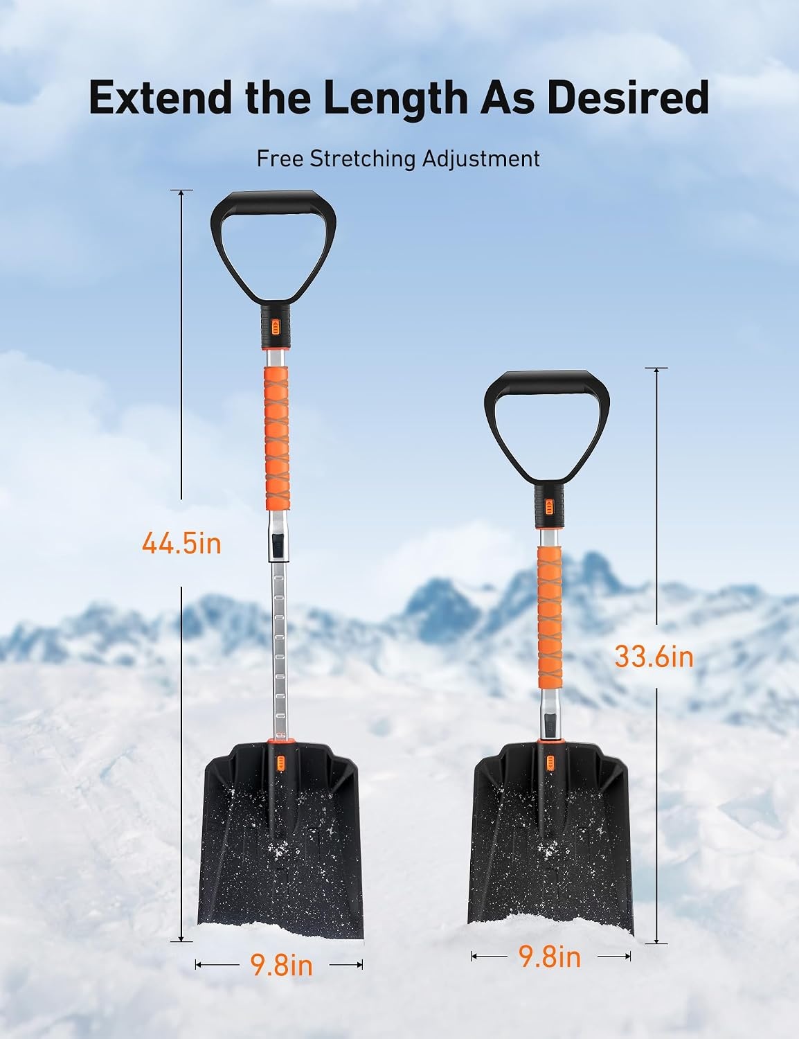 image:imageAstroAI Lightweight Snow Shovel for Driveway Extendable Snow Shovel for car with Thickened Aluminum Handle and Blade Portable and Multifunctional for Cars Snowmobiles Camping and Emergency