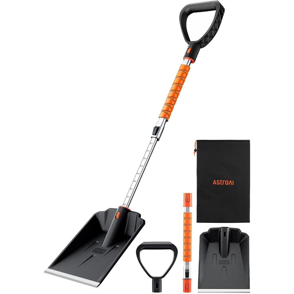 image:imageAstroAI Lightweight Snow Shovel for Driveway Extendable Snow Shovel for car with Thickened Aluminum Handle and Blade Portable and Multifunctional for Cars Snowmobiles Camping and Emergency