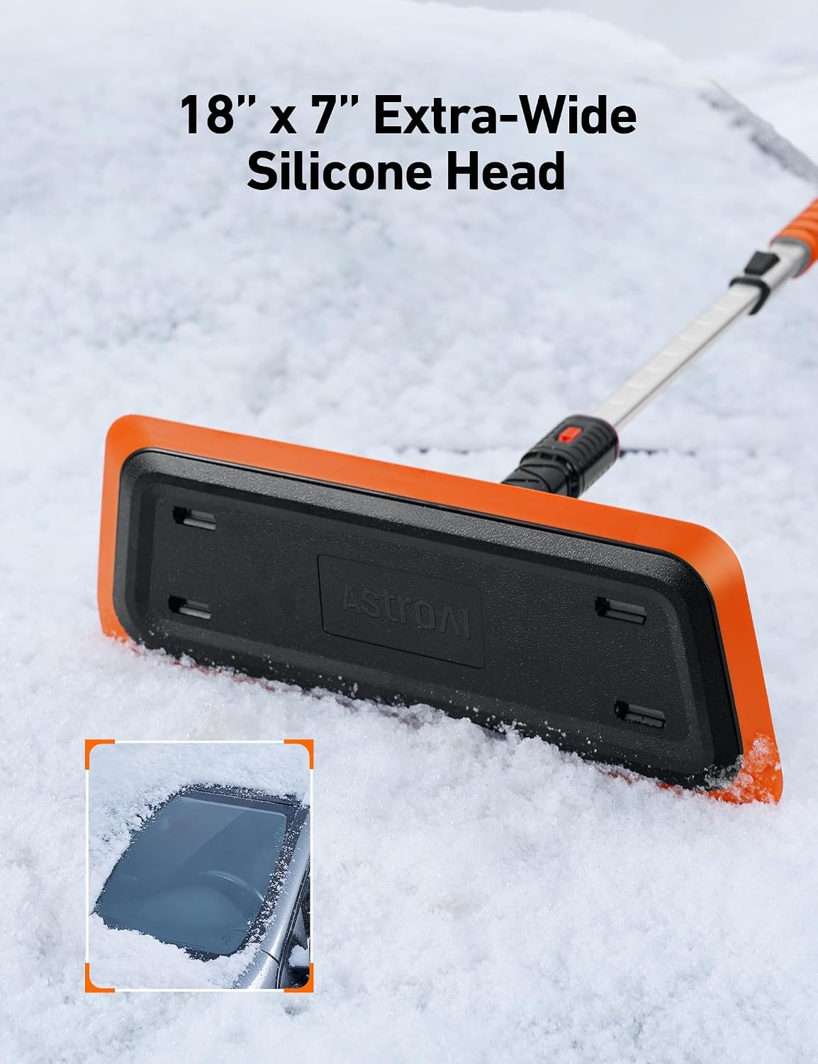 image:imageAstroAI 472 Inch 2in1 Snow Scraper for car Snow Broom and Detachable Ice Scraper with NonAbrasive Silicone Head for Cars Trucks SUVs