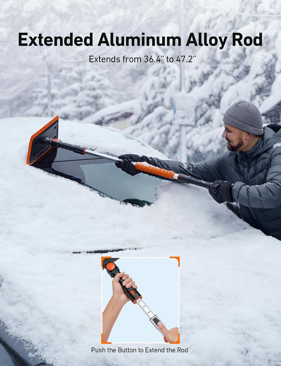 image:imageAstroAI 472 Inch 2in1 Snow Scraper for car Snow Broom and Detachable Ice Scraper with NonAbrasive Silicone Head for Cars Trucks SUVs