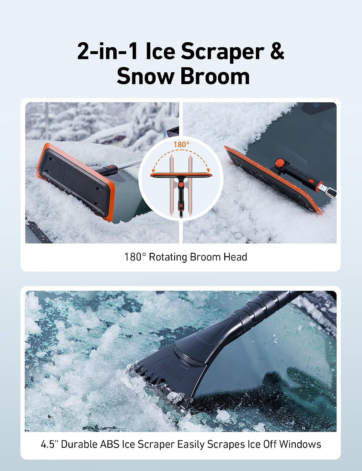 image:imageAstroAI 472 Inch 2in1 Snow Scraper for car Snow Broom and Detachable Ice Scraper with NonAbrasive Silicone Head for Cars Trucks SUVs