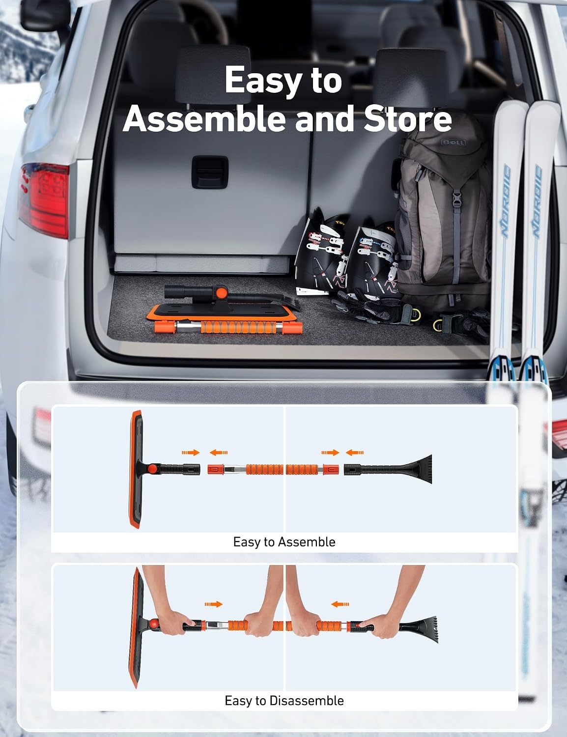 image:imageAstroAI 472 Inch 2in1 Snow Scraper for car Snow Broom and Detachable Ice Scraper with NonAbrasive Silicone Head for Cars Trucks SUVs