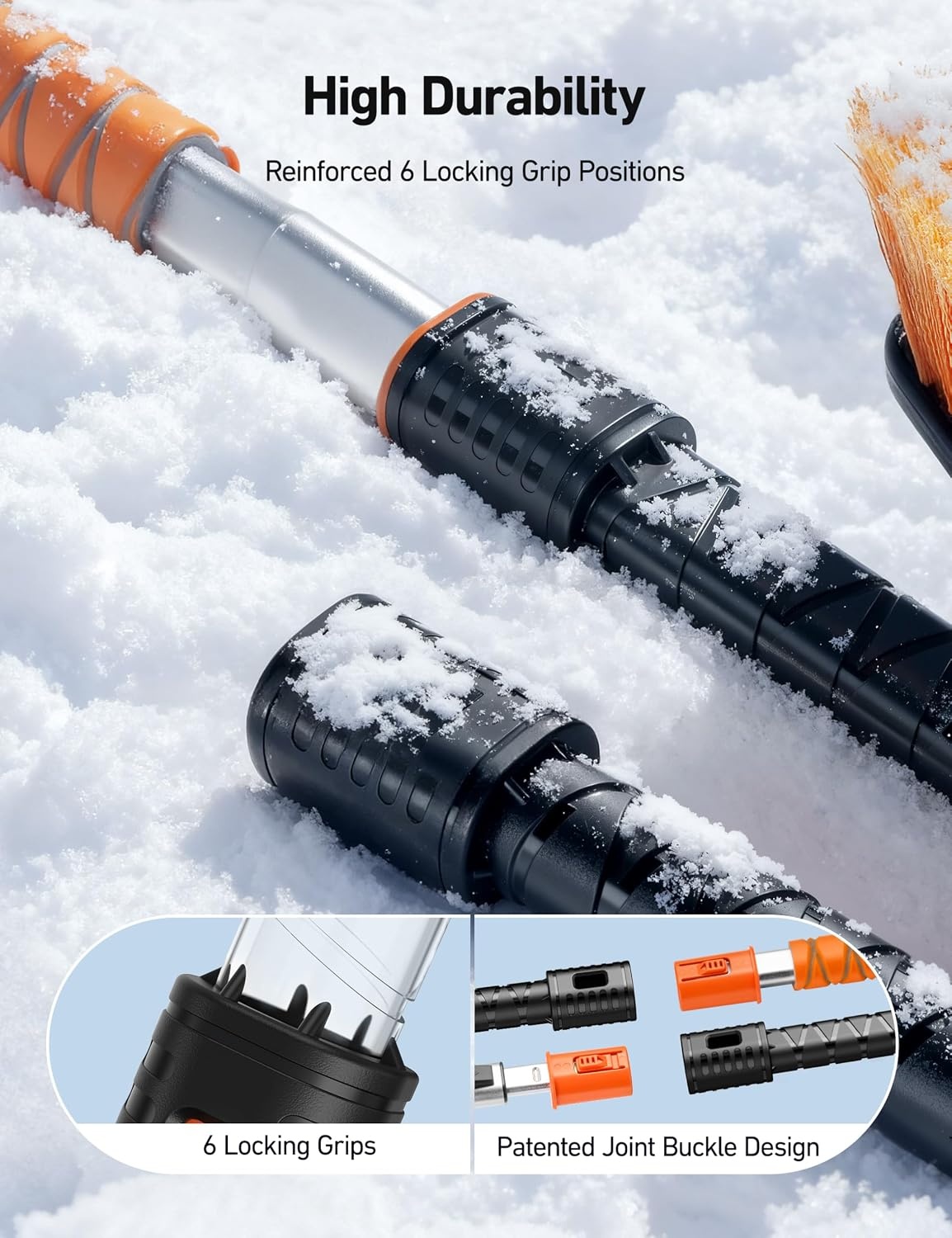 image:imageAstroAI 624 Ice Scrapers for Car Windshield and Extendable Snow Brush with Foam Grip and 360 Pivoting Brush Head for Christmas Car Auto Truck SUVOrange