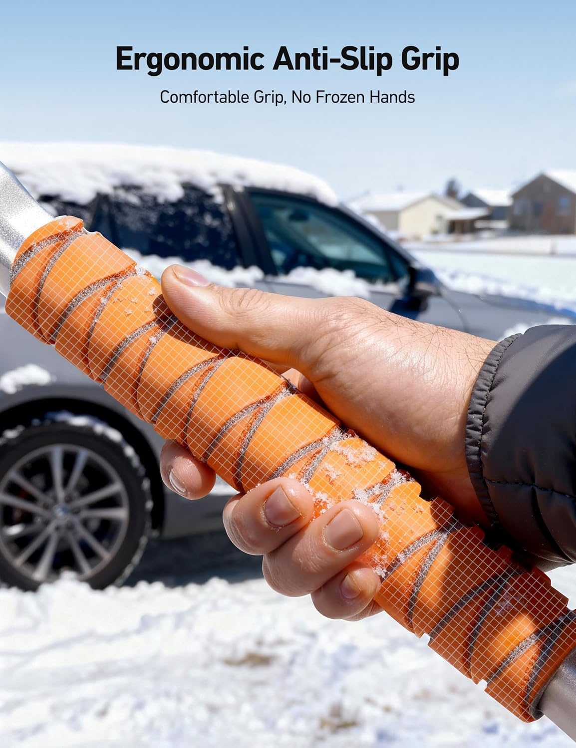 image:imageAstroAI 624 Ice Scrapers for Car Windshield and Extendable Snow Brush with Foam Grip and 360 Pivoting Brush Head for Christmas Car Auto Truck SUVOrange