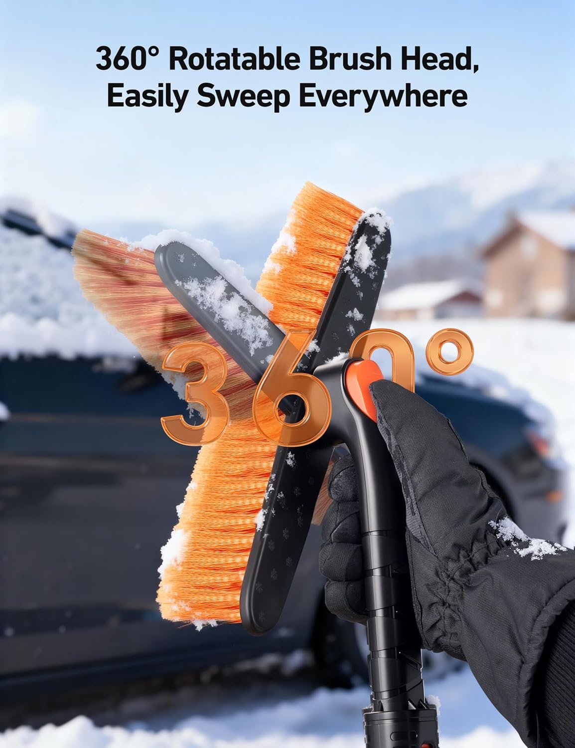 image:imageAstroAI 624 Ice Scrapers for Car Windshield and Extendable Snow Brush with Foam Grip and 360 Pivoting Brush Head for Christmas Car Auto Truck SUVOrange