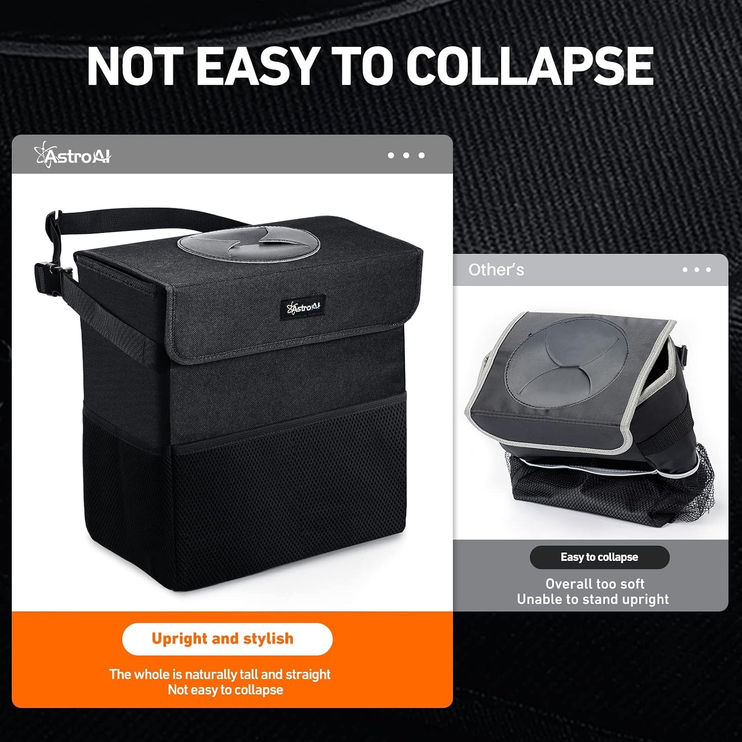 image:imageAstroAI Car Trash Can with Lid and Storage Pockets LeakProof Waterproof Car Garbage Can Large Opening Multipurpose Folding Trash Bin for Car