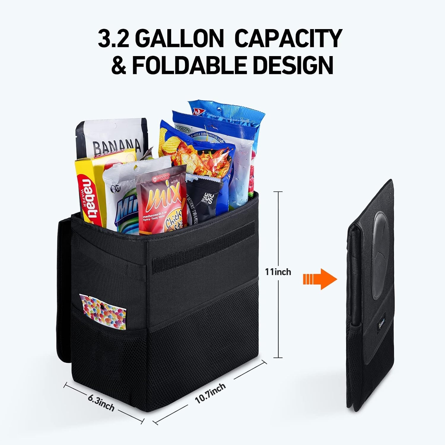 image:imageAstroAI Car Trash Can with Lid and Storage Pockets LeakProof Waterproof Car Garbage Can Large Opening Multipurpose Folding Trash Bin for Car